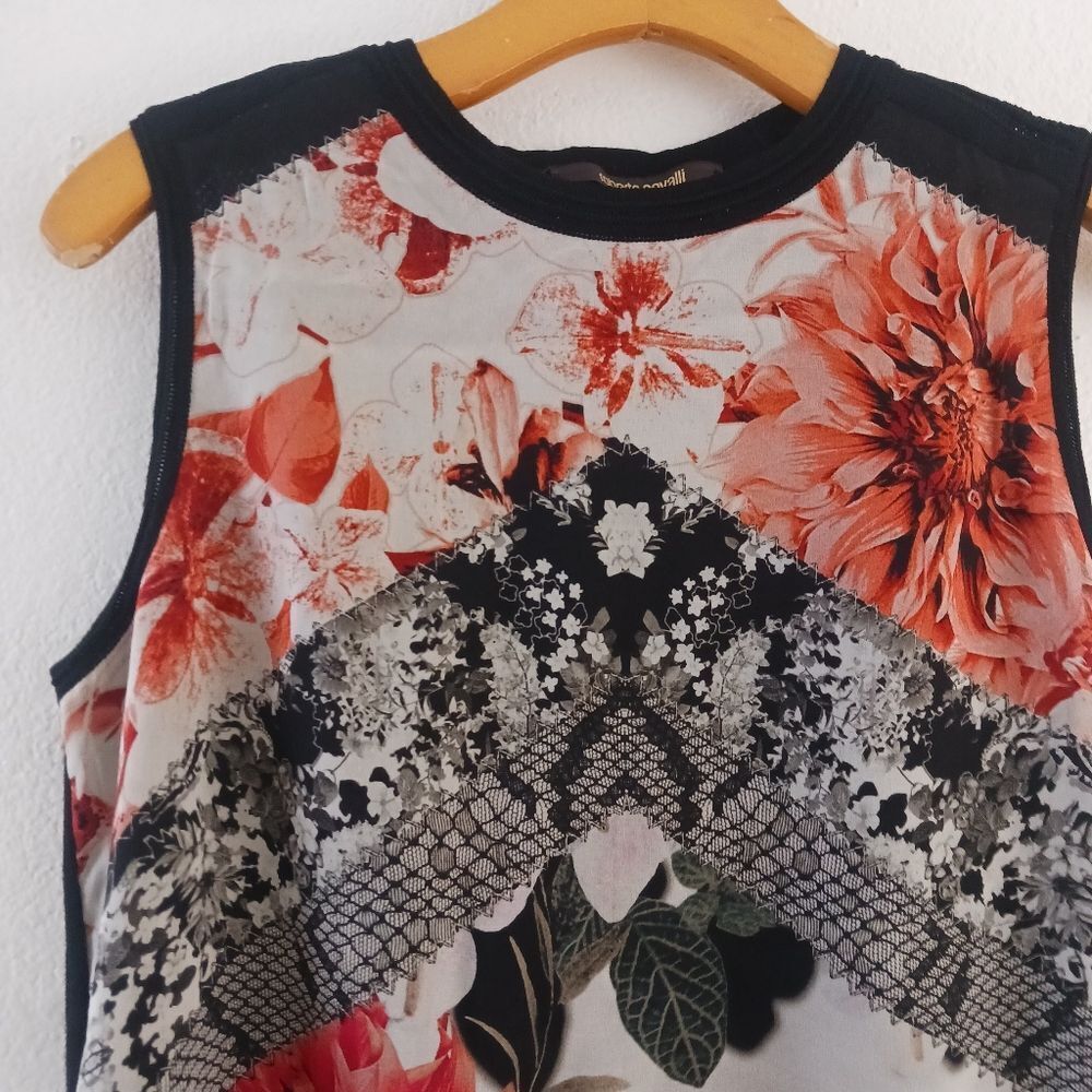 Roberto Cavalli Multicolor foliage Printed Silk & Knit Sleeveless size 42/6 - Picture 2 of 6